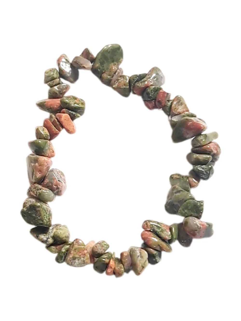Green and Pink Unakite Chip Stretch Bracelet NWOT